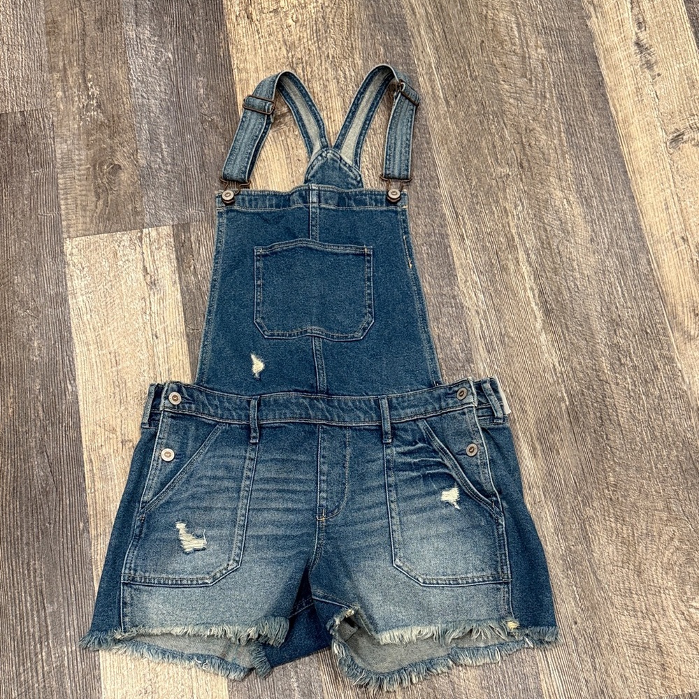 Hollister Boyfriend Short Women Size L Vintage Stretch Blue Denim Overalls New